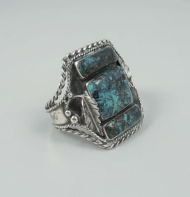 VINTAGE NATIVE AMERICAN STERLING SILVER & TURQUOISE CUFF BRACELET