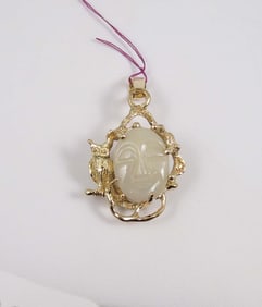 LARGE 14K Y.G. & MOONSTONE OWL PENDANT