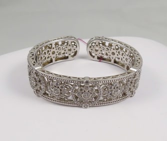 DESIGNER JUDITH RIPKA STERLING SILVER & CZ CUFF BRACELET