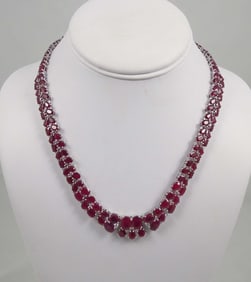 OUTSTANDING LADIES PLATINUM, BURMESE RUBY & DIAMOND ETERNITY NECKLACE
