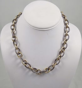 DAVID YURMAN LARGE STERLING SILVER & 18K Y.G. CABLE NECKLACE