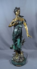 VINTAGE HEAVY BRONZE SCULPTURE OF STANDING WOMAN "WOMAN IN THE WIND"