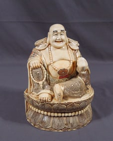 HAND CARVED BONE SCULPTURE OF BUDDHA