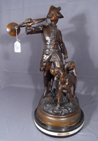 VINTAGE BRONZE SCULPTURE "HUNTSMAN" BY HIPPOLYTE,  MOREAU & PROSPER LE COURTIER