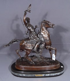 VINTAGE BRONZE SCULPTURE "THE FALCONER" AFTER PJ MENE