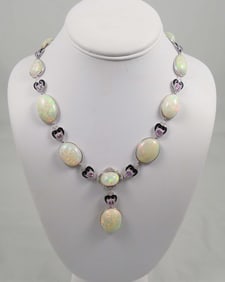 FABULOUS LADIES PLATINUM, OPAL, PINK SAPPHIRE & DIAMOND NECKLACE