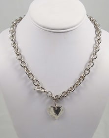 LADIES TIFFANY & CO. STERLING SILVER NECKLACE WITH DOUBLE HEART CHARM