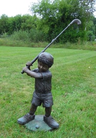 HUMOROUS BRONZE SCULPTURE OF YOUNG BOY GOLFER