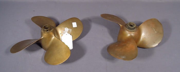 TWO HEAVY VINTAGE BRASS BOAT PROPELLERS