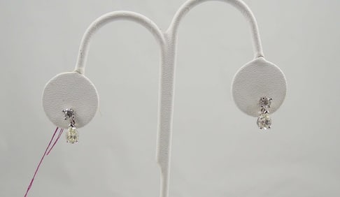 PAIR LADIES 14K W.G. & DIAMOND DANGLE EARRINGS
