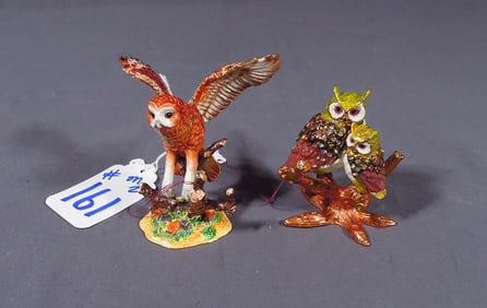 TWO METAL, ENAMEL & RHINESTONE TRINKET BOXES