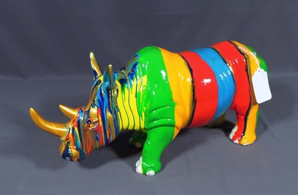HAND PAINTED POP ART RHINO SCULPTURE