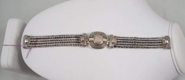 LARGE "TOWN & COUNTRY" 18K Y.G., STERLING & DIAMOND BRACELET
