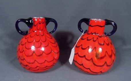 PAIR HEAVY ITALIAN MURANO ART GLASS VASES