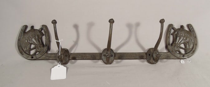 HEAVY CAST IRON HORSE MOTIF TRIPLE HOOK RACK