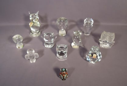BOX LOT OF VINTAGE CRYSTAL OWL SCULPTURES