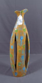HAND MADE GLAZED POTTERY TALL VASE