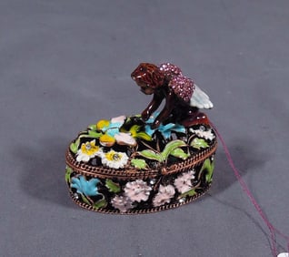 METAL, ENAMEL & RHINESTONE TRINKET BOX