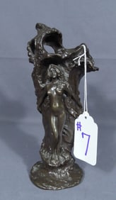 VINTAGE BRONZE VASE WITH NUDE WOMAN IN HIGH RELIEF