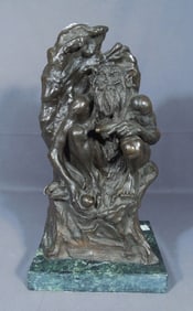 HEAVY VINTAGE BRONZE SCULPTURE OF PALEOLITHIC MAN (AFTER REMINGTON)