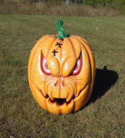 VERY LARGE HAND PAINTED SPOOKY PUMPKIN