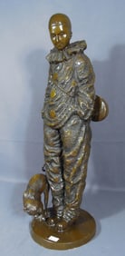 HEAVY VINTAGE BRONZE SCULPTURE OF A PIERROT CLOWN