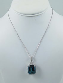LADIES PLATINUM, LONDON BLUE TOPAZ & DIAMOND NECKLACE