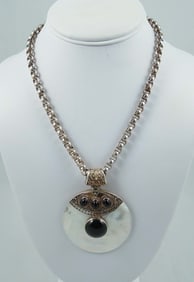 LADIES VINTAGE STERLING SILVER, MOTHER-OF-PEARL & ONYX NECKLACE