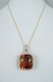 OUTSTANDING LADIES 14K Y.G., CITRINE & DIAMOND NECKLACE