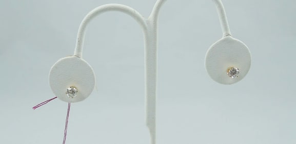 PAIR LADIES 14K Y.G. & DIAMOND STUD EARRINGS