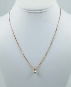 LADIES 14K Y.G., & DIAMOND SOLITAIRE NECKLACE