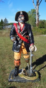 LIFE SIZE HAND PAINTED RESIN SCULPTURE OF PEG LEG PIRATE