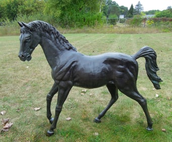 VINTAGE LIFE SIZE BRONZE SCULPTURE OF STANDING HORSE