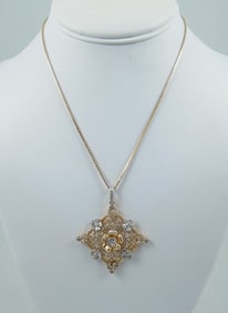 LADIES CUSTOM MADE VINTAGE 14K Y.G. & W.G. & DIAMOND NECKLACE