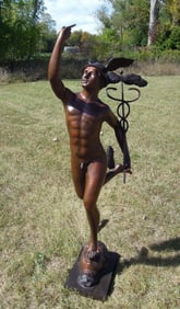 OUTSTANDING BRONZE SCULPTURE OF LIFE SIZE STANDING MERCURY