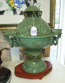 FABULOUS LARGE CHINESE HAND CARVED JADE INCENSE BURNER