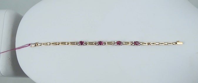 LADIES 14K Y.G., RUBY & DIAMOND BRACELET