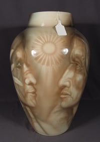 VERY LARGE PAINTED NATIVE AMERICAN CRACKLE GLAZE CERAMIC VASE