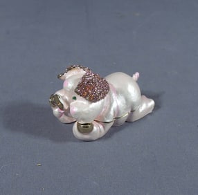 METAL, ENAMEL & RHINESTONE PIG TRINKET BOX