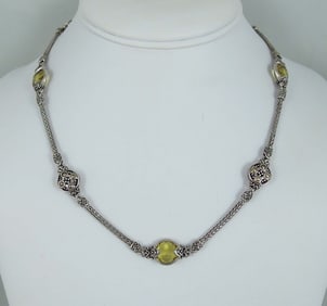 DESIGNER JOHN HARDY 18K & STERLING "JAISALMER" LEMON QUARTZ DOT STATION NECKLACE