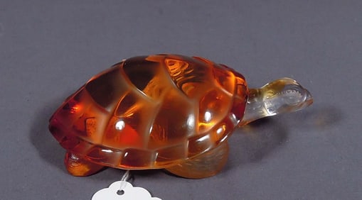 FRENCH LALIQUE AMBER CRYSTAL TURTLE "CAROLINE"