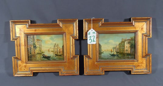 PAIR FINE VINTAGE OILS ON BOARDS "VENICE SCENES"