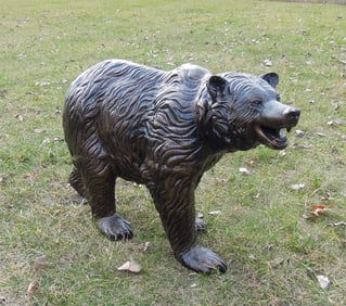 LIFE SIZE BRONZED ALUMINUM SCULPTURE OF STANDING BEAR CUB