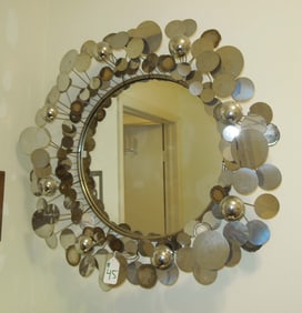 DESIGNER CURTIS JERE VINTAGE ROUND MIRROR "RAINDROPS"