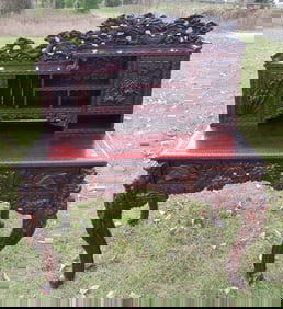 VERY UNUSUAL VINTAGE HAND CARVED CHINESE WOODEN WRITING DESK