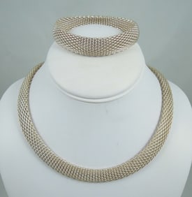 LADIES TIFFANY & CO. SUMMERSET MESH NECKLACE & BRACELET ENSEMBLE