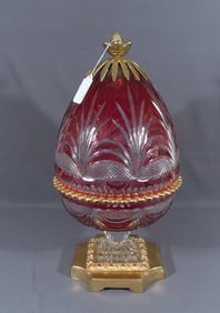 BEAUTIFUL EUROPEAN CRYSTAL & DORE BRONZE BOWL WITH LID