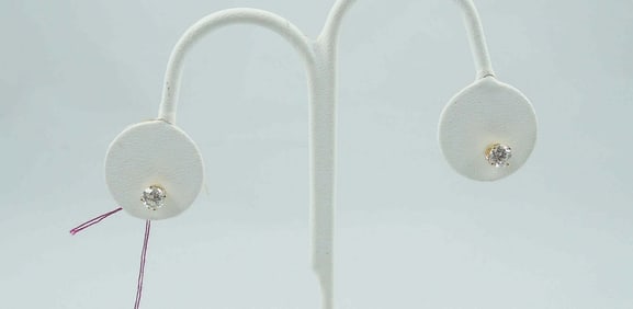 PAIR LADIES 14K Y.G. & DIAMOND STUD EARRINGS