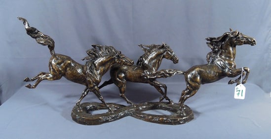 LARGE ORIGIANL BRONZE SCULPTURE OF THREE RUNNING HORSES