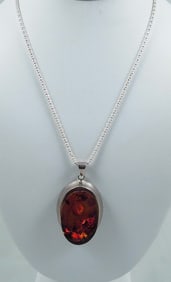 LADIES LARGE STERLING SILVER & AMBER NECKLACE